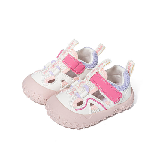 EBMINI Pink White Closed Toe Toddler Sandals | Breathable Non Slip Rubber Sole First Walker Shoes for Girls 10M-5Y