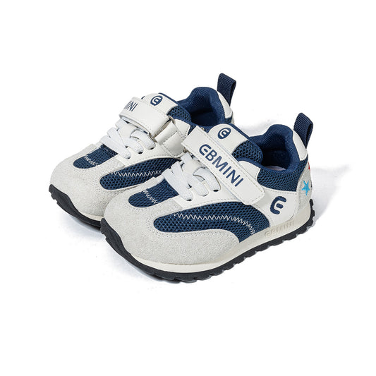 EBMINI Beige Navy Retro Toddler Sneakers | Breathable Non-Slip First Walker Shoes