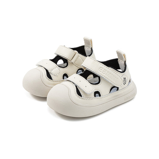 EBMINI Beige White Closed-Toe Breathable Toddler Sandals | Non-Slip First Walker Summer Casual Shoes
