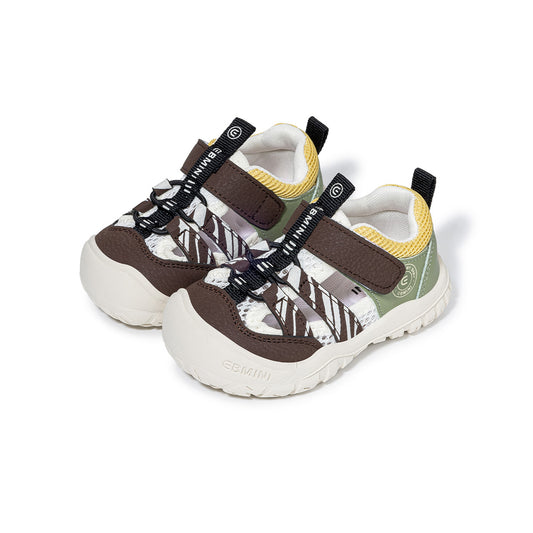 EBMINI Brown Green Striped Closed Toe Toddler Sandals | Breathable Non Slip Rubber Sole First Walker Shoes for Boys Girls 15M-5Y