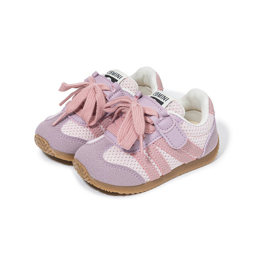 EBMINI Lavender Purple Retro Mesh Barefoot Toddler & Little Kid Sneakers | Thin Sole Wide Toe Box First Walker Shoes