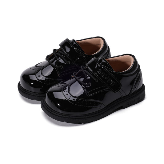 EBMINI Kids’ Black School Uniform Shoes with Velcro & Non-Slip Soles