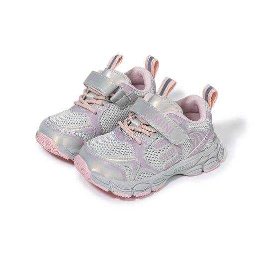 EBMINI Silver Pink Mesh Toddler Sneakers | Breathable Non-Slip First Walker Running Shoes
