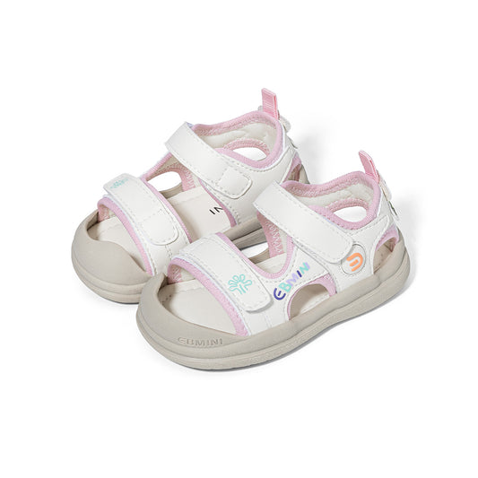 EBMINI White Pink Flower Closed-Toe Toddler Sandals | Non-Slip Breathable First Walkers for Girls 10M-5Y