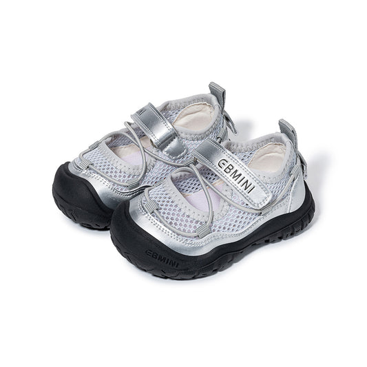 EBMINI Silver Black Mary Jane Closed-Toe Toddler Sandals | Non-Slip Breathable First Walkers for Girls 15M-5Y