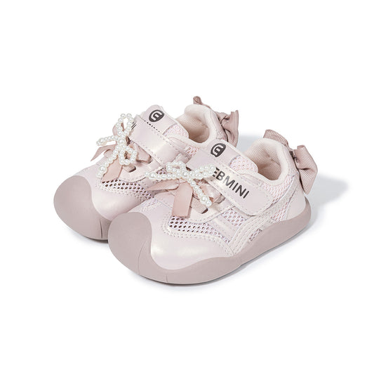 EBMINI Pink Pearl Bow Toddler Sneakers | Princess Style Breathable Non Slip First Walker Shoes