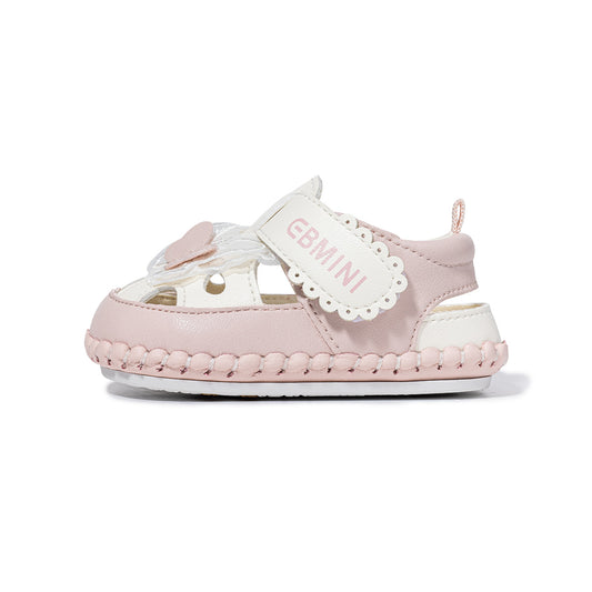 EBMINI Pink White Butterfly Lace Closed Toe Baby Sandals | Soft Non Slip PVC Sole Pre-Walker Shoes for Baby Girls 6-15M