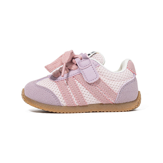 EBMINI Lavender Purple Retro Mesh Barefoot Toddler & Little Kid Sneakers | Thin Sole Wide Toe Box First Walker Shoes