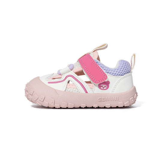 EBMINI Pink White Closed Toe Toddler Sandals | Breathable Non Slip Rubber Sole First Walker Shoes for Girls 10M-5Y