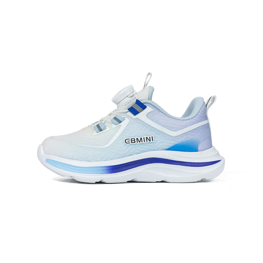 EBMINI White Blue Gradient Mesh Kids Sneakers | Rotary Buckle Non Slip Running School Shoes