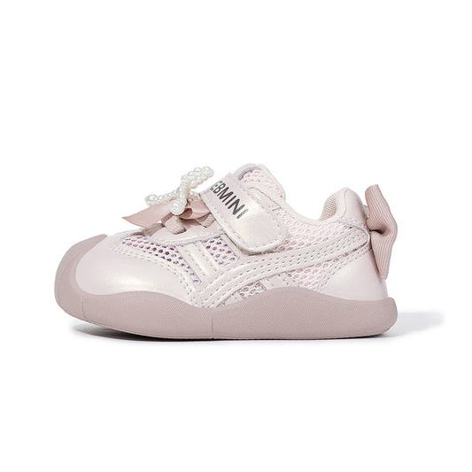 EBMINI Pink Pearl Bow Toddler Sneakers | Princess Style Breathable Non Slip First Walker Shoes