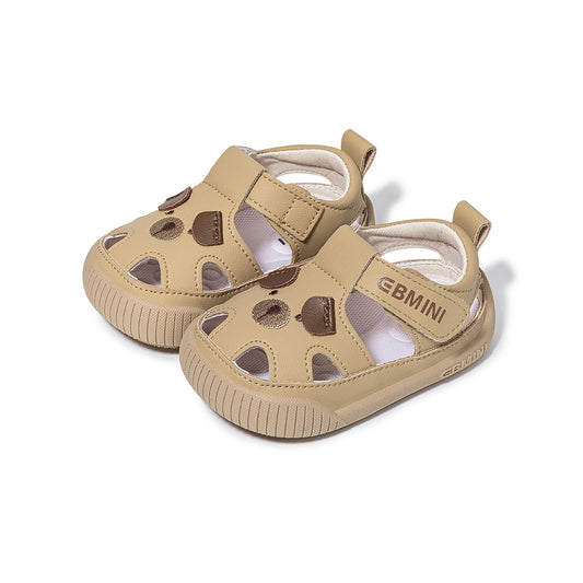 EBMINI Beige Bear Closed Toe Baby Sandals | Soft Non Slip Rubber Sole Pre-Walker Shoes for Babies 6-15M