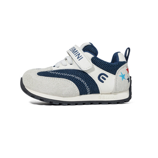 EBMINI Beige Navy Retro Toddler Sneakers | Breathable Non-Slip First Walker Shoes