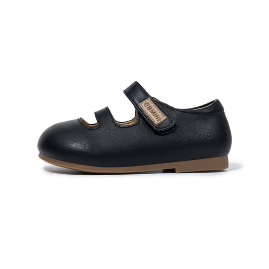 Kids Mary Jane Shoes - Black Leather Velcro Closure