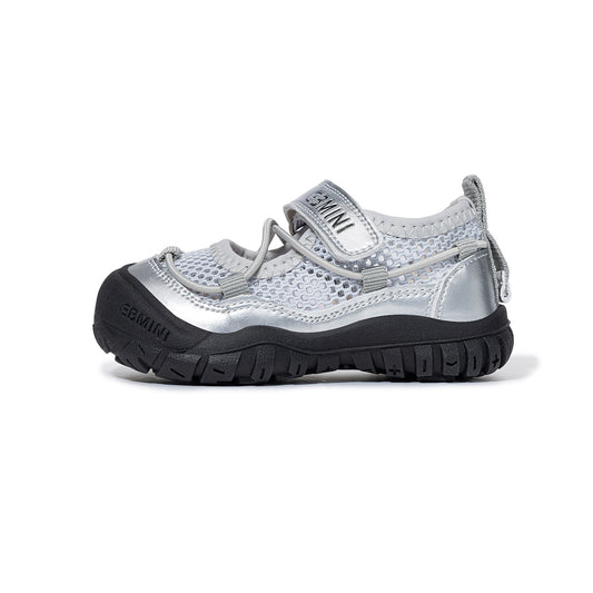 EBMINI Silver Black Mary Jane Closed-Toe Toddler Sandals | Non-Slip Breathable First Walkers for Girls 15M-5Y