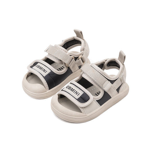 EBMINI Open Toe Toddler Sandals | Beige Black Non Slip Velcro Summer Shoes for Boys Girls 10M-5Y