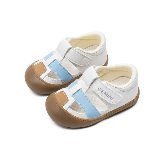 EBMINI Barefoot Closed Toe Toddler Sandals | White Blue Brown Breathable First Walker Summer Shoes for 10M-5Y