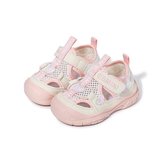 EBMINI Closed Toe Toddler Girl Sandals | Pink White Metallic Heart Breathable Non Slip First Walker Summer Shoes for 10M-5Y