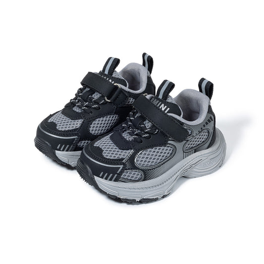 EBMINI Black Gray Mesh Toddler Sneakers | Breathable Non-Slip First Walker Running Shoes