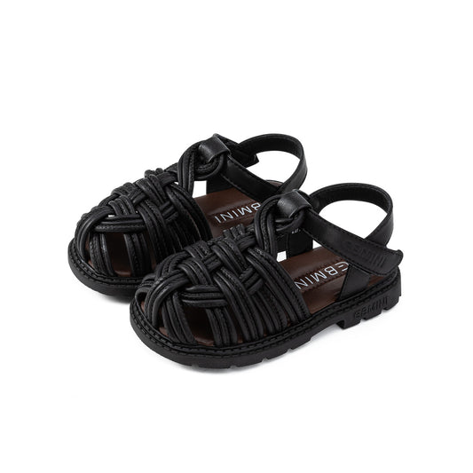 EBMINI Closed Toe Roman Sandals for Kids | Black Braided Non Slip Summer Shoes for Boys Girls 2-7Y