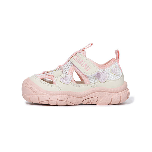 EBMINI Closed Toe Toddler Girl Sandals | Pink White Metallic Heart Breathable Non Slip First Walker Summer Shoes for 10M-5Y
