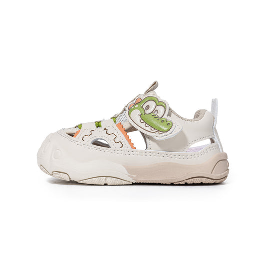EBMINI Beige Crocodile Closed Toe Toddler Sandals | Breathable Non Slip Rubber Sole First Walker Shoes for Boys Girls 15M-5Y