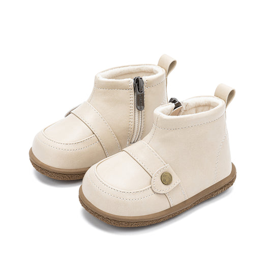 EBMINI Toddler Leather Boots – Cozy Fleece Lining with Easy Side Zip