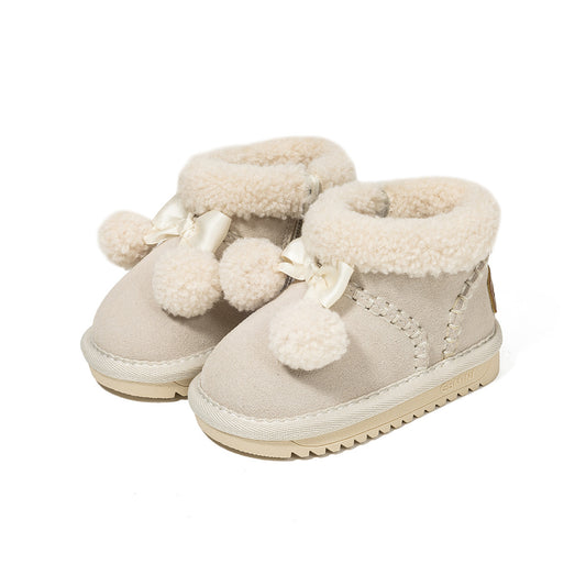 EBMINI Kids’ Winter Boots – Cozy Fleece-Lined, Flexible Barefoot Design & Cute Pom-Pom Detail