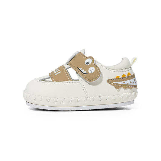 EBMINI Beige Cartoon Animal Closed Toe Baby Sandals | Soft Non Slip PVC Sole Pre-Walker Shoes for Babies 6-15M