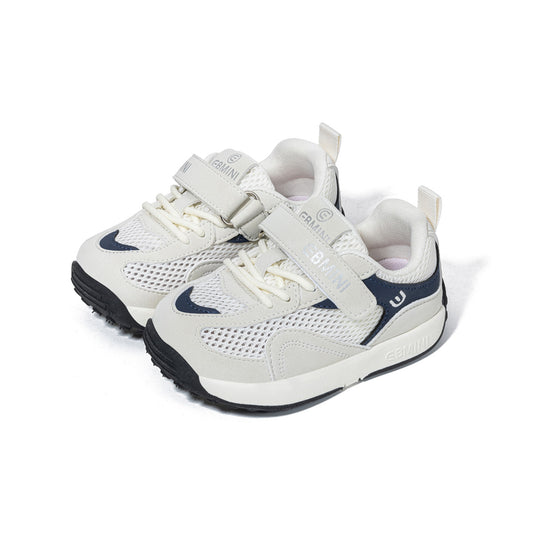 EBMINI Off White Navy Blue Colorblock Mesh Toddler Sneakers | Breathable Non Slip First Walker School Shoes