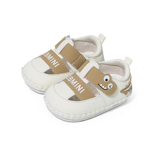 EBMINI Beige Cartoon Animal Closed Toe Baby Sandals | Soft Non Slip PVC Sole Pre-Walker Shoes for Babies 6-15M