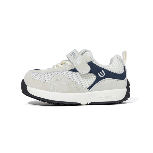 EBMINI Off White Navy Blue Colorblock Mesh Toddler Sneakers | Breathable Non Slip First Walker School Shoes