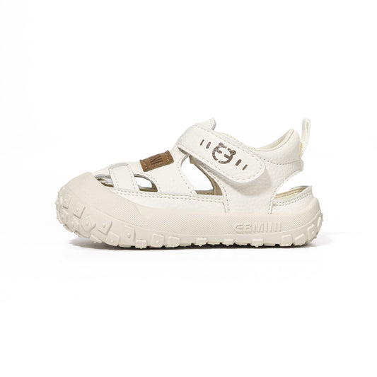 EBMINI Closed Toe Toddler Sandals | White Brown Non Slip First Walker Summer Shoes for 10M-5Y