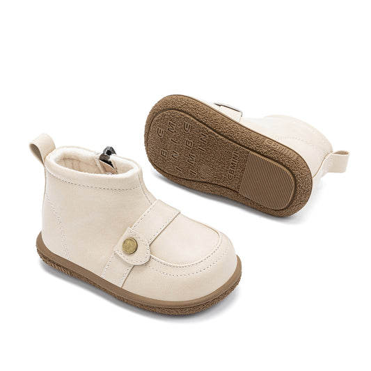 EBMINI Toddler Leather Boots – Cozy Fleece Lining with Easy Side Zip