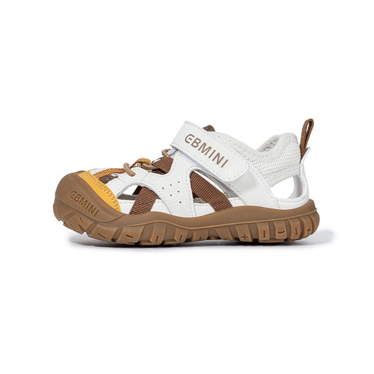 EBMINI Closed Toe Hiking Sandals for Kids | Beige Brown Yellow Breathable Non Slip Adventure Summer Shoes for Boys Girls 2-8Y