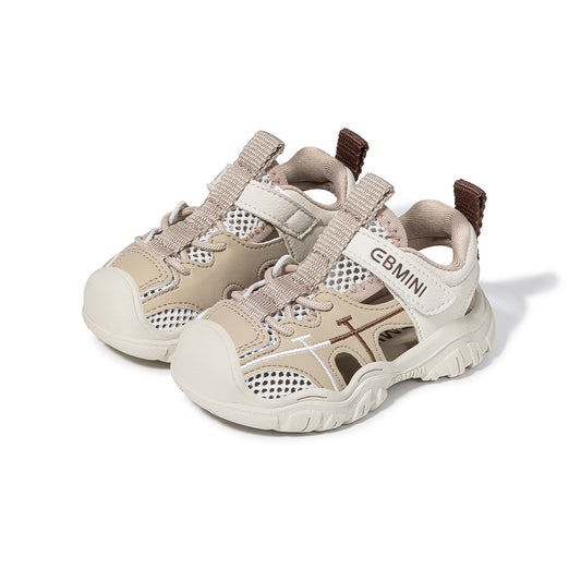 EBMINI Beige Mesh Closed Toe Toddler Sandals | Breathable Non Slip Rubber Sole First Walker Shoes for Boys Girls 10M-6Y