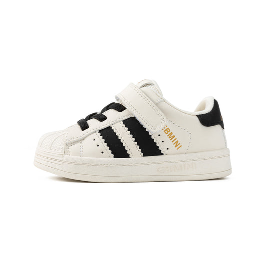 EBMINI White Black Classic Toddler Sneakers | Breathable Non-Slip First Walker Shoes