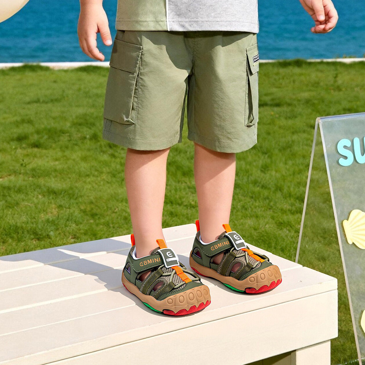 Ribbon-Strap Mesh Closed-Toe Toddler Sandals