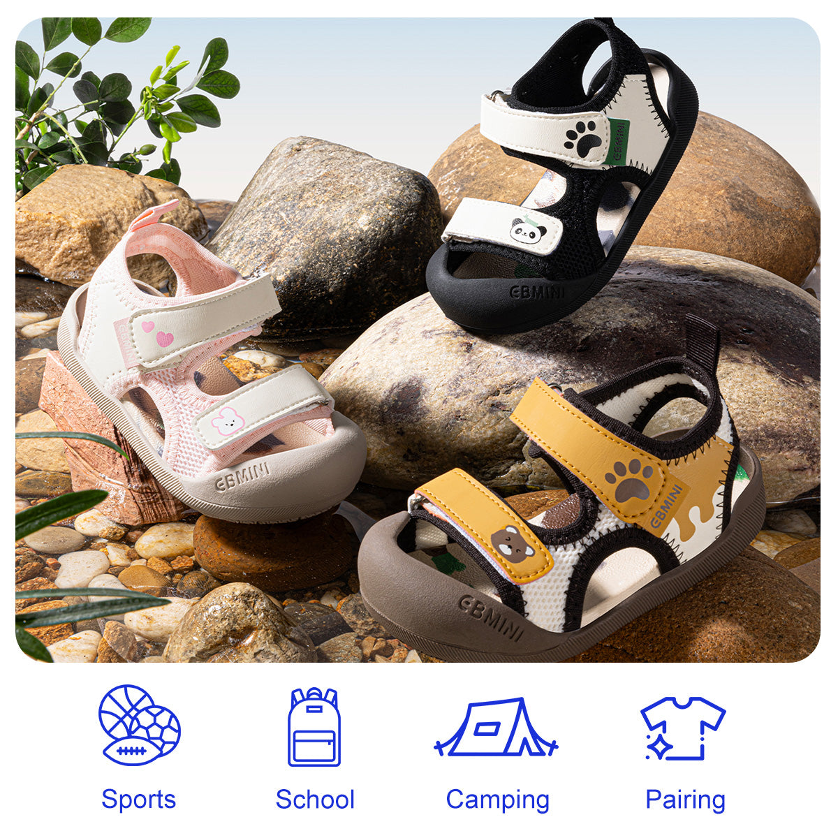 Bear Paw Print Closed-Toe Kids Sandals
