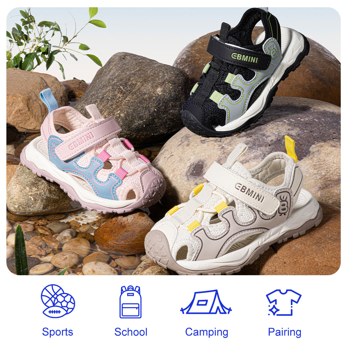Wave Motif Mesh Closed-Toe Toddler Sandals