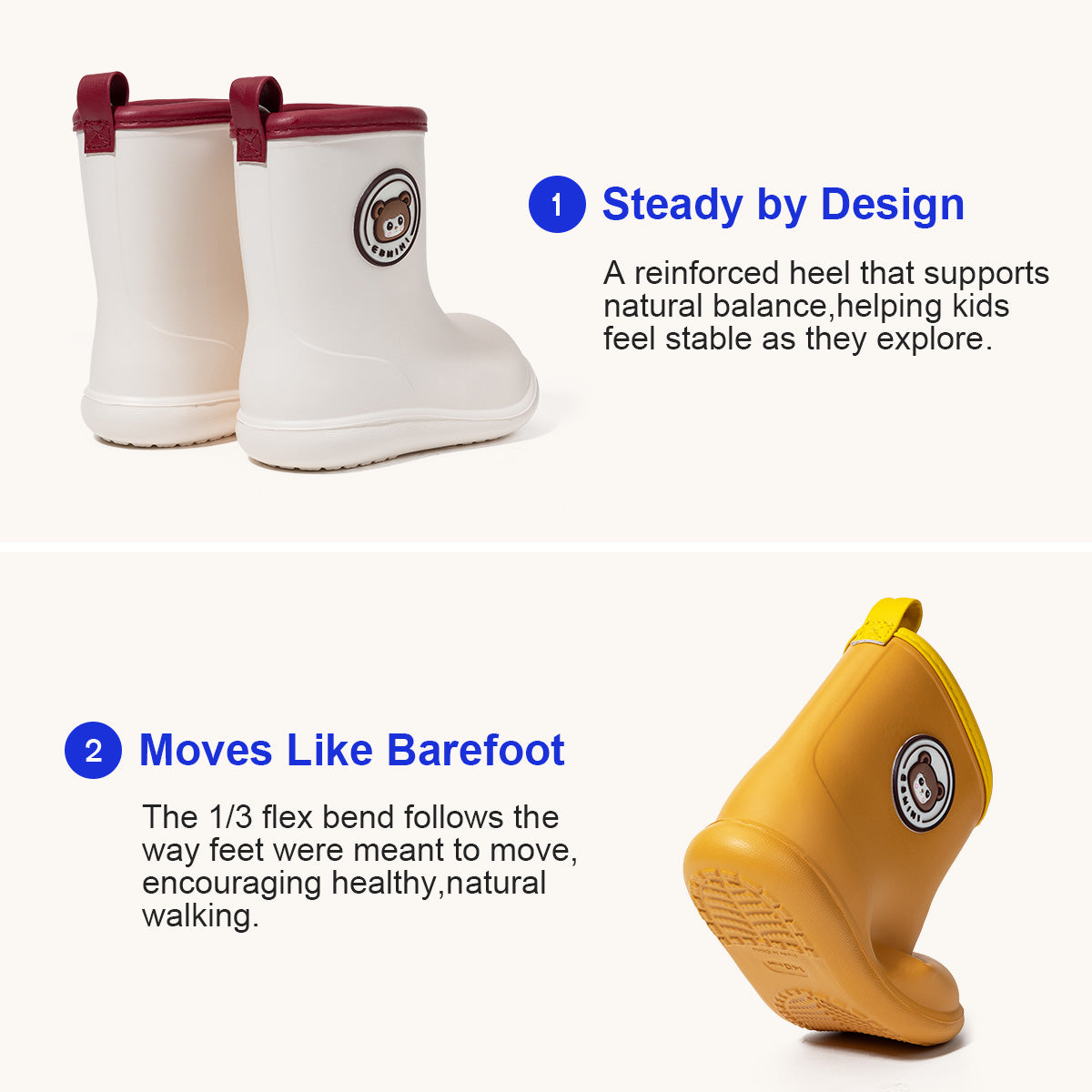 Bear Print Waterproof Toddler Rain Boots