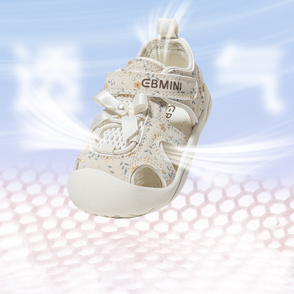 Floral Bow Scallop-Edge Closed-Toe Toddler Sandals