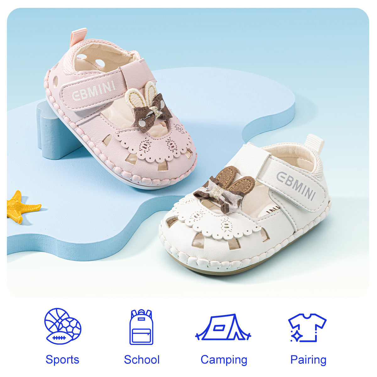 Baby Girls Bunny Bow Pre-Walker Sandals, Soft Closed-Toe First Shoes