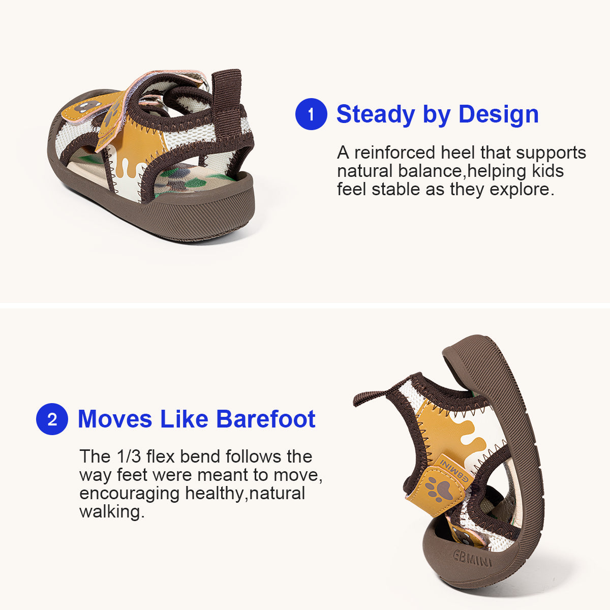 Bear Paw Print Closed-Toe Kids Sandals