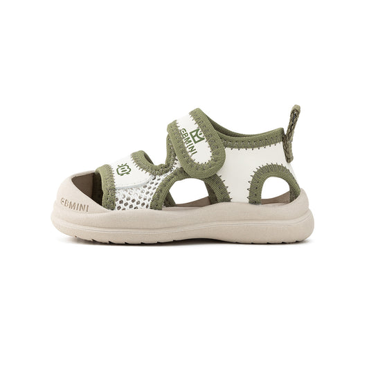 EBMINI White Green Closed-Toe Mesh Toddler Sandals | Breathable Non Slip First Walker Summer Shoes