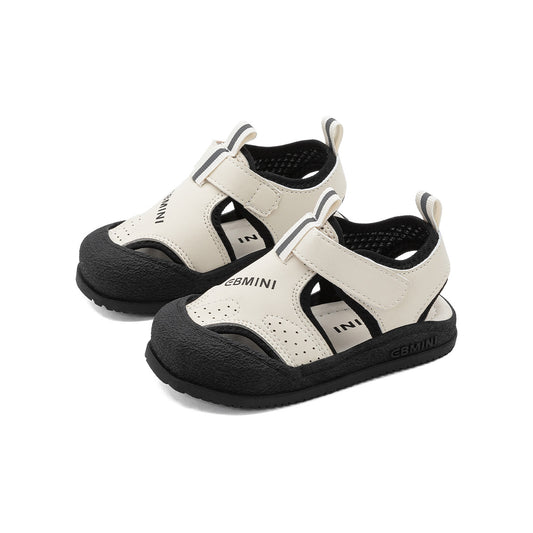 EBMINI Barefoot Closed Toe Toddler Sandals | Beige Black Non Slip First Walker Summer Shoes for 10M-6Y