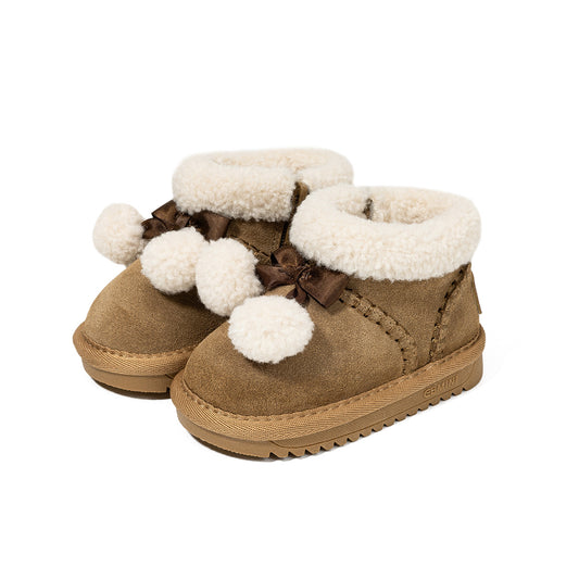EBMINI Kids’ Winter Boots – Cozy Fleece-Lined, Flexible Barefoot Design & Cute Pom-Pom Detail