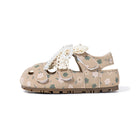 Floral Print Pearl Lace Bow Closed-Toe Toddler Sandals