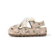 Floral Print Pearl Lace Bow Closed-Toe Toddler Sandals