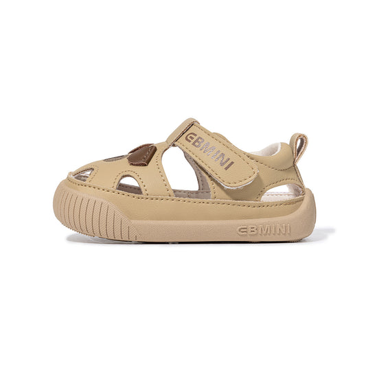 EBMINI Beige Bear Closed Toe Baby Sandals | Soft Non Slip Rubber Sole Pre-Walker Shoes for Babies 6-15M